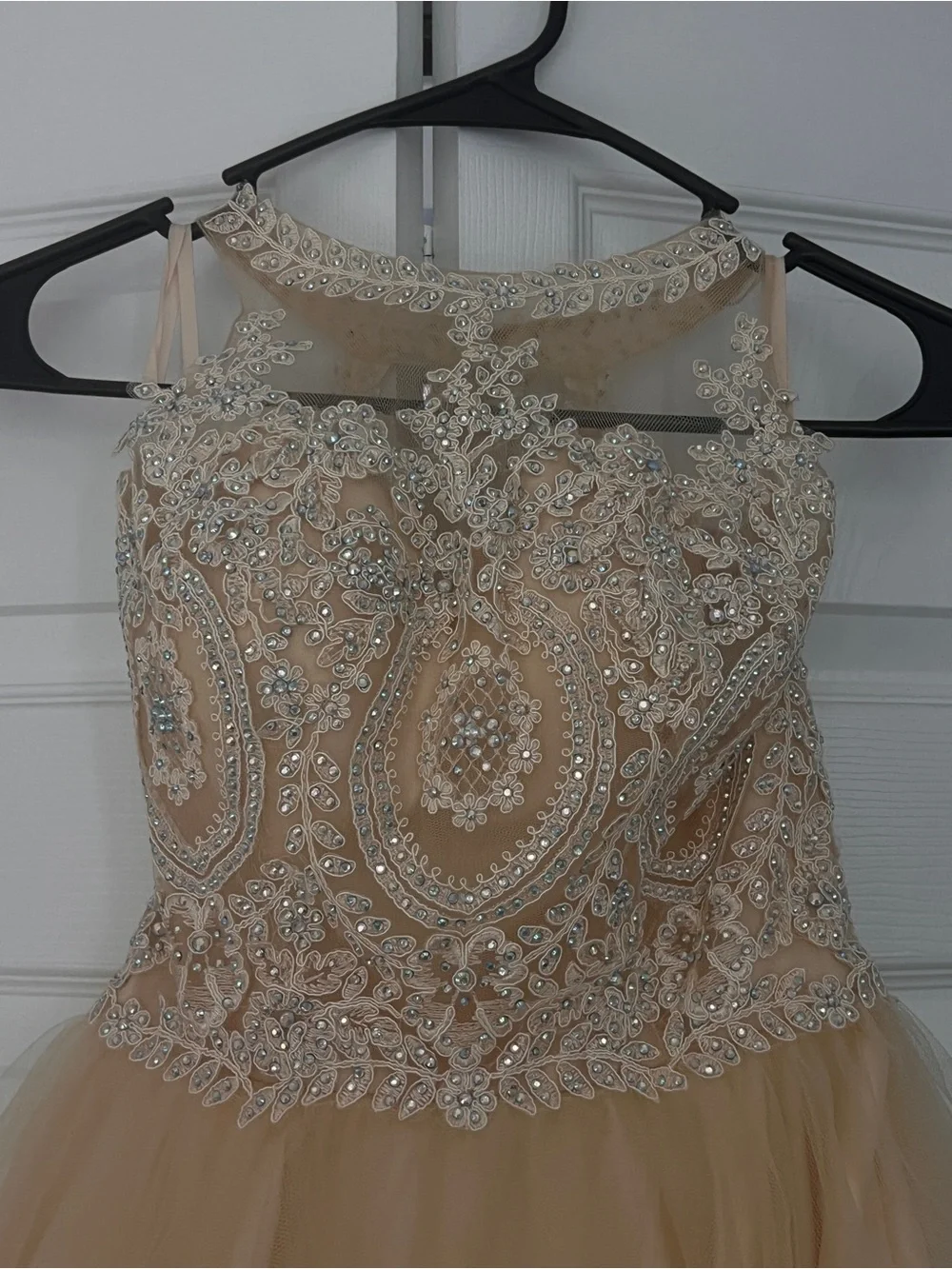 Fiesta Beaded Champagne/ Gold Homecoming & Holiday Party Dress | Juniors XS